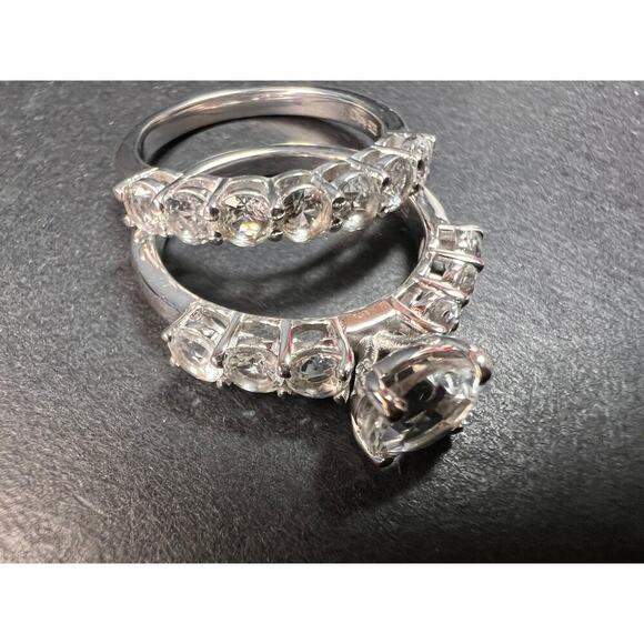 NEW White topaz stackable ring set in platinum over sterling silver size 5 - Picture 6 of 16